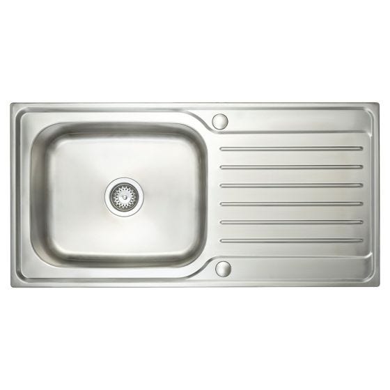 Prima Deep 1 Tap Hole Stainless Steel Inset Sink with 1 Bowl, Drainer & Kit 1000mm