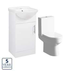Serene Swansea 450mm Vanity Unit & Faro CC Toilet Pack - White Gloss