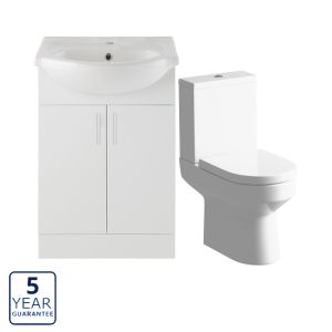 Serene Swansea 550mm Vanity Unit & Faro CC Toilet Pack - White Gloss