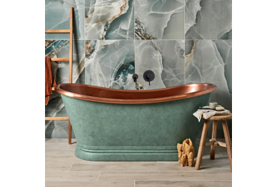 compact freestanding bath in emerald green
