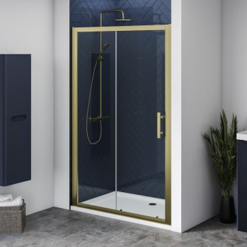 Aqua i 6 Brushed Brass Single Sliding Shower Door 1600mm x 1900mm High