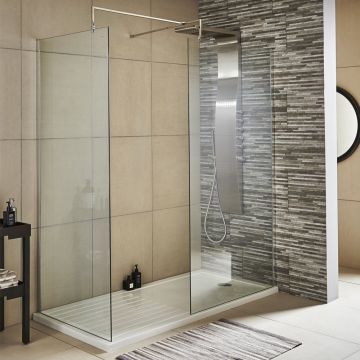 Nuie 8mm Wetroom Screen & Support Bar 1100mm - Chrome