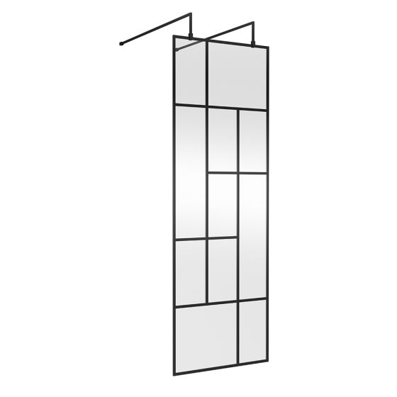 Hudson Reed Abstract Frame Wetroom Screen With Support Bars 760mm - Matt Black