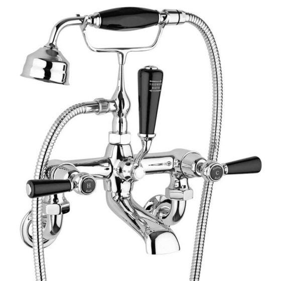 Hudson Reed Topaz Dome Black Lever Wall Mounted Bath Shower Mixer - Chrome