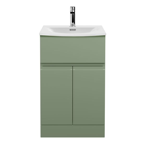 Hudson Reed Urban 500mm Freestanding 2 Door & 1 Drawer Vanity Unit with Curved Basin - Satin Green