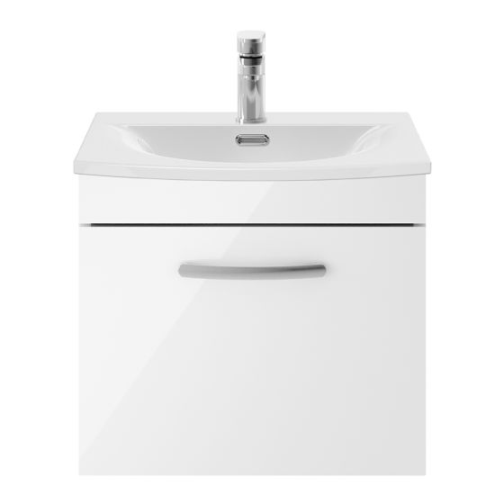 Nuie Athena 600mm Wall Hung Cabinet & Curved Basin - Gloss White