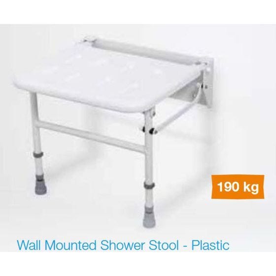White Plastic Wall Mounted Shower Seat with Legs - Up to 190kg