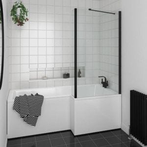 Logan Scott Alia L Shape Shower Bath & Matt Black Screen 1500mm x 850mm - Left Hand