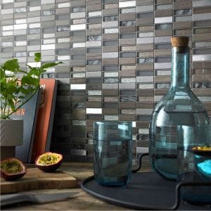 Heydon Beige Mix Stone/Glass & Metal Linear Mosaic 300mm x 305mm