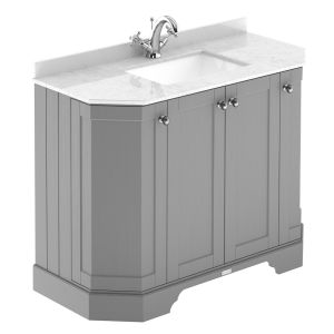 Hudson Reed Old London 1200mm 4 Door Freestanding Angled Unit & 1TH Basin With White Marble Top - Storm Grey