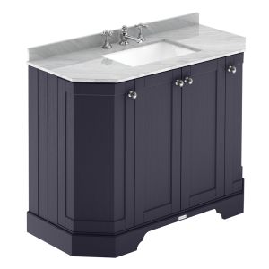 Hudson Reed Old London 1000mm 4 Door Freestanding Angled Unit & 3TH Basin With Grey Marble Top - Twilight Blue
