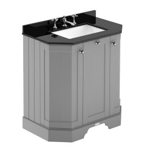 Hudson Reed Old London 750mm 3 Door Freestanding Angled Unit & 3TH Basin With Black Marble Top - Storm Grey
