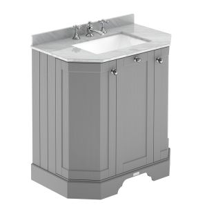 Hudson Reed Old London 750mm 3 Door Freestanding Angled Unit & 3TH Basin With Grey Marble Top - Storm Grey