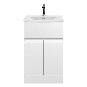 Hudson Reed Urban 500mm Freestanding 2 Door & 1 Drawer Vanity Unit with Curved Basin - Satin White