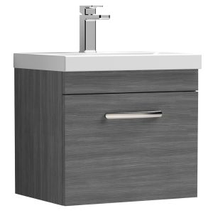 Nuie Athena 600mm Wall Hung Cabinet & Curved Basin - Anthracite Woodgrain