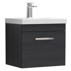 Nuie Athena 600mm Wall Hung Cabinet & Curved Basin - Charcoal Black Woodgrain