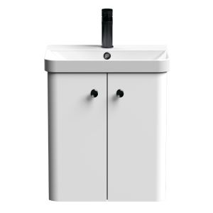 Nuie Core 500mm 2 Door Wall Hung Vanity Unit With Basin & Round Knob - Gloss White
