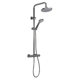 Nuie Round Thermostatic Shower Mixer with Fixed Head, Handset & Telescopic Kit - Brushed Gun Metal