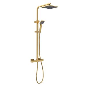 Nuie Square Thermostatic Shower Mixer with Fixed Head, Handset & Telescopic Kit - Brushed Brass