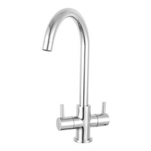Prima Staten Swan Neck 1 Tap Hole Dual Lever Sink Mixer - Brushed Steel