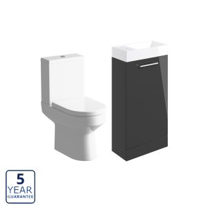Serene Oxford Cloakroom 410mm Anthracite Basin Unit & Faro CC Toilet Pack