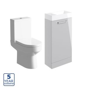 Serene Oxford Cloakroom 410mm Gloss Grey Basin Unit & Faro CC Toilet Pack